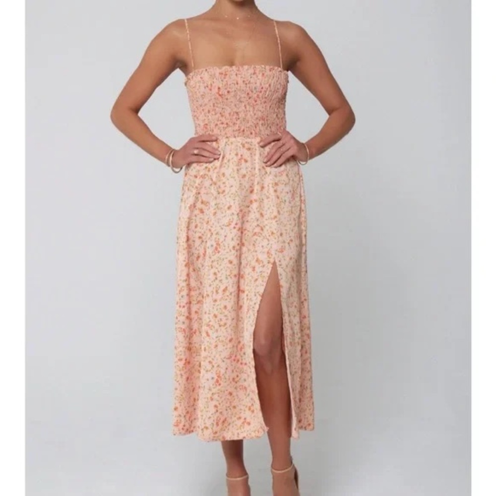 RESA Floral Midi Dress in Peach and Pink
